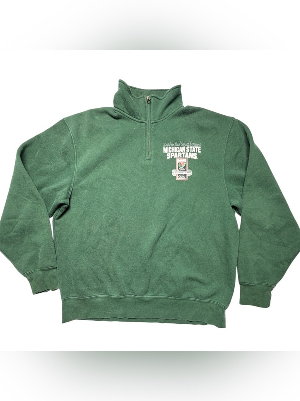 VTG Michigan State Spartans Green Large 1/4 Zip Sweatshirt 2014 Rose Bowl